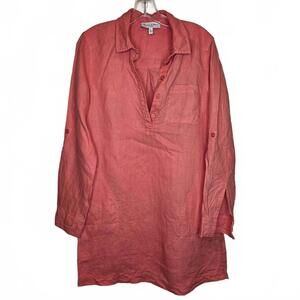 MICHAEL STARS Eleanor Linen Utility Shirt Dress Orange Salmon Sz small $168